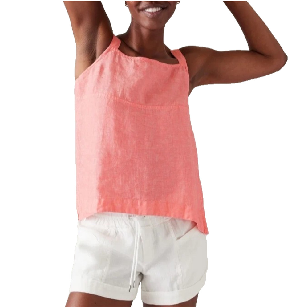 Athleta Voyager 100% Linen Tank Sunset Glow Coral Adjustable Straps Size Medium